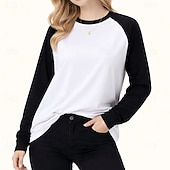 cheap Plain tee-Women's 100% Cotton Oversized Tee Raglan T Shirt Patchwork Color Block Vintage Stylish Casual Long Sleeve Crew Neck Long Tops Daily Going out Brown And White Black and White Brown Summer Spring Fall