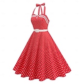 cheap Dresses-1950s Retro Vintage Rockabilly Midi Swing Dress Flare Dress Sleeveless Polka dots Fit &amp; Flare Swing Fancy Dress Women's Carnival Valentine's Day Masquerade Vacation Dailywear Bachelorette Party