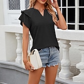 voordelige Chique Blouses-Dames Blouse Effen Elegant Stijlvol Modern Korte mouw V-hals Normale tops Dagelijks Feestdagen Uitgaan Zwart Wit Blozend Roze Wijn Rose Roze Zomer Lente