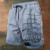 billiga Retro Vintage &amp; Etik-Herr Nautisk Segelbåt Grunge-textur Badshorts Boardshorts Medium Midja Vintage retro Utomhus Semester Vardag Sidfickor Mesh foder Elastisk dragsko i midjan Designer Kläder
