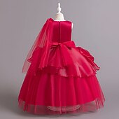 preiswerte Blumenmädchenkleider-Blumenmädchenkleid Mädchen Formelle Kleidung Hochzeitskleidung Party Hochzeit Formell Niedlich Formell Schön Patchwork Netz Einfarbig Ärmellos Rundhalsausschnitt Blau Rosa Ab 4 Jahren