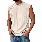  Herr Linne Undertröjor Ärmlös tröja Ärmlös Rund hals Sommar Slät Mode Klassisk Trendig Slät Ledigt Gata Sport Ljus kaki Svart Grön Topp t-shirt för män