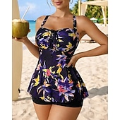 economico Surfing Tankinis &amp; Bikinis-Per donna Costume da bagno Tankini 3 pezzi Tropicale Boyleg Asciugatura Rapida Elastico Senza Maniche Costume da Bagno Costume da bagno Surf Spiaggia Nuoto Estate