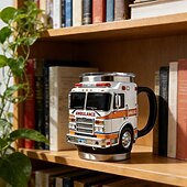 economico Tazze e tazzine-Tazza da pompiere, per i più coraggiosi, tazza da caffè artigianale con camion dei pompieri, tazza da caffè con pompiere, divertente tazza 3D con camion dei pompieri, stoviglie resistenti per bevande