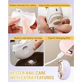 abordables Soins Personnels &amp; Santé-Coupe-ongles électrique 2 en 1, coupe-ongles automatique et polisseur électrique multifonctionnel avec 2 vitesses réglables pour seniors, enfants et adultes