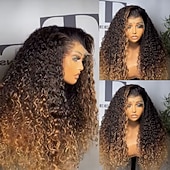 cheap Human Hair Lace Front Wigs-Human Hair 5x5 Closure 13x4 Lace Front Wig Free Part Brazilian Hair Curly Water Wave Light Brown Wig 150% 180% Density with Baby Hair Ombre Hair Highlighted / Balayage Hair Natural Hairline 100