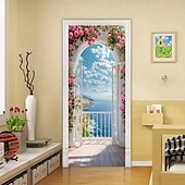 abordables Bannières de Garage et de Porte-Bannière 3D représentant une vieille ruelle, des escaliers en pierre, une vue de rue méditerranéenne, un rideau de porte réaliste et pittoresque, idéal pour la décoration de votre porte d'entrée.