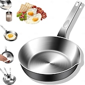 cheap Cooking Utensils-316 Stainless Steel Mini Egg Pan with Pour Spout, Small Omelet Skillet for Butter and Sauces, Compatible with Gas and Induction Stoves, Hand Wash Only