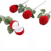 cheap Event &amp; Party Supplies-1PC Flocked Rose Ring Box Long Root Rose Creative Red Rose Flower Ring Display Box Proposal Engagement Anniversary Romantic Gift Box Wedding Jewelry Display Storage
