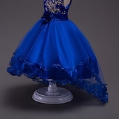 abordables Robes de Fille de Fleurs-Robe de Demoiselle d'Honneur Fille Fille Robe de soirée Tenue de mariage Soirée Mariage Formel Élégant Mode Beau Maille Fleuri Sans manches Col Rond Gris bleu marine 4 ans et +