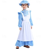  250-årsjubileum USA 1800-talet Gamla västern Prärieklänning Motorhuva och förkläde Lång ärm Pioneer Girl Koloniala kostymer Pionjär Revolutionskriget Blommig Maskeradkläder Flickor Halloween Karnival