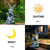 cheap Pathway Lights &amp; Lanterns-Easter Bunny Outdoor Solar Waterproof Gray Resin Watering Can Light, Garden Yard Pathway Lawn Decor, Farm Landscape Lighting, Decorative Figurine Accent Light for Outdoor Garden