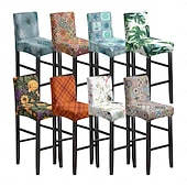 baratos Capa para Cadeira de Jantar-Capas elásticas estampadas para banquetas de bar (1/2/4/6 peças), capas protetoras para cadeiras de encosto baixo, ideais para casa, hotel e sala de jantar.