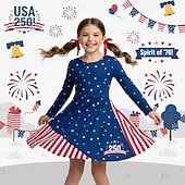  Girls' 3D Graphic Striped Stars Dress Long Sleeve 3D Print Spring Fall Daily Vacation Party Casual Princess Beautiful Kids 4-12 Years Casual Dress A Line Dress Knee-length Regular Fit