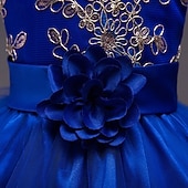 abordables Robes de Fille de Fleurs-Robe de Demoiselle d'Honneur Fille Fille Robe de soirée Tenue de mariage Soirée Mariage Formel Élégant Mode Beau Maille Fleuri Sans manches Col Rond Gris bleu marine 4 ans et +
