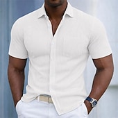  Men's Shirt Texture Casual Shirt Corduroy Shirt Button Up Shirt Black White Burgundy Navy Blue Military Green Short Sleeve Plain Shirt Collar Casual Daily Front Pocket Clothing Apparel Elegant