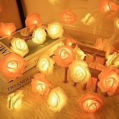 abordables Tiras de Luces LED-Guirnalda de luces rosas de 1,5 m y 10 LED con pilas para bodas, fiestas, hogar, terrazas, San Valentín, Día de la Madre, cumpleaños, luces decorativas.