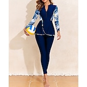 economico Rash Guards Interi-Per donna Standard Top sottomuta Tankini e bikini da surf Costumi da bagno Tropicale Con zip Protezione UV Elastico Manica Lunga Costume da Bagno Surf Immersione Nuoto Estate