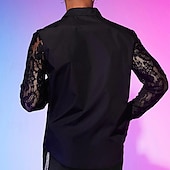economico Camicie eleganti da uomo-Per uomo Camicia Camicia elegante Camicia con Bottoni Camicia da Ballo Tinta unica Balli di fine anno Matrimonio Nero Manica Lunga Collo ripiegato Tutte le stagioni Abbigliamento Pizzo