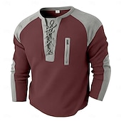  Men's Waffle T-shirt T Shirt Long Sleeve Round Neck Lace Up Neck Fall Fall & Winter Solid Color Color Block Traditional / Vintage Casual Drawstring Home Outdoor Sports & Outdoor Light Blue Black White