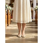 cheap Bride-Women's Ivory Low Heel Comfort Flats, Soft Pleated Classic Bridal Shoes for Senior Brides Church Weddings