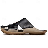economico Sandali casual-sandali da uomo in similpelle marrone, tomaia cucita a mano, plantare comodo, stile casual rilassato, adatti per il tempo libero estivo e per l'uso interno