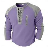  Men's Waffle T-shirt T Shirt Long Sleeve Round Neck Lace Up Neck Fall Fall & Winter Solid Color Color Block Traditional / Vintage Casual Drawstring Home Outdoor Sports & Outdoor Light Blue Black White