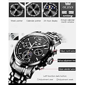 abordables Montres mécaniques-Montre homme Olevs neuve, élégante et fonctionnelle, avec affichage des phases de la lune, du calendrier, de l'heure sur 24 heures et du jour de la semaine. Montre mécanique automatique multifonctions