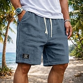 billiga Vardagsshorts-Herr Våffelshorts Shorts Sommarshorts Beach Shorts Casual shorts Snörning Elastisk midja Ensfärgat Slät Komfort Andningsfunktion Knelängd Dagligen Utomhus Streetwear Semester Mode Svart Vit