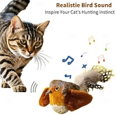 お買い得  猫用おもちゃ-鳥のさえずりが聞こえるインタラクティブな猫のおもちゃ &amp;羽ばたき、自動鳴き声 &amp;キャットニップ &amp;室内猫用のロープ、引っかき用のティーザースティック &amp;噛む、退屈しのぎのペット用品