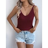 ieftine Rezervor simplu-Pentru femei Pulover Casual Moale Culoare pură Striat În V Tricotat Găurite Fără manșon Topuri obișnuite Tricotat Zilnic În aer liber Sfârșit de săptămână Alb Roșu Vin Vară