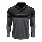 abordables Polo clásico para hombre-Hombre Polo de algodón Camiseta de golf Casual Negocio Cuello polo acanalado Manga Larga Moda Color sólido A Rayas Botones Primavera Primavera &amp; Otoño Ajuste regular Negro Vino Azul Marino Marrón