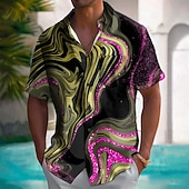 preiswerte Geometrische Muster-Herren Wellen Marmor Abstrakte flüssige Kunst Hemd Sommerhemd Knopfhemd Kurzarm Modisch lässig Outdoor Urlaub Alltagskleidung Sommer Frühling Umlegekragen 3D-Druck Hemden mit Kragen Eine Tasche vorne