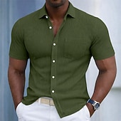  Men's Shirt Texture Casual Shirt Corduroy Shirt Button Up Shirt Black White Burgundy Navy Blue Military Green Short Sleeve Plain Shirt Collar Casual Daily Front Pocket Clothing Apparel Elegant