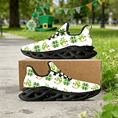 billiga Kvinno skor-Damsneakers med shamrocktryck och St. Patrick's Day-motiv – lätta och vadderade promenadskor för vardagskläder, parader, utomhusaktiviteter och högtidsfiranden