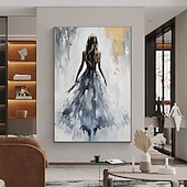 זול ציורי אנשים-ציור שמן בעבודת יד מופשט עם טקסטורה של נערת בלרינה, נערת רוקדת פיגורטיבית, ציור שמן, אמנות קיר, ציור זהב אפור גדול במיוחד, אימפרסיוניזם, ציור שמן דקורטיבי