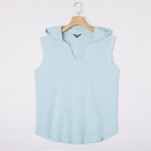 رخيصةأون تي شيرتات قطن ولين-رجالي سترة الأعلى بدون كم مع قبعة الصيف سهل موضة مصمم كاجوال مع قبعة فضفاض الأماكن المفتوحة الجمنازيوم أزرق فاتح أبيض وردي بلاشيهغ تي شيرت للرجال