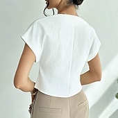 abordables Blouses Unies-Femmes Chemise Décontractée Chemise Boutonnée Chemisier Boutons Ourlet asymétrique Couleur Unie Quotidien Élégant Occasionnel Manche Courte Col en V Hauts Réguliers Quotidien Fête Tenue de plage Noir