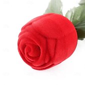 cheap Event &amp; Party Supplies-1PC Flocked Rose Ring Box Long Root Rose Creative Red Rose Flower Ring Display Box Proposal Engagement Anniversary Romantic Gift Box Wedding Jewelry Display Storage