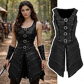 levne Šaty-Středověké Renesanční Šaty Zbraně a výzbroj Kamizelka Válečník Shieldmaiden Barbar Maškarní kostým Dámské Viking Fantazie předvečer Všech svatých Karneval Výkon LARP Ren Faire Dospělé Šaty