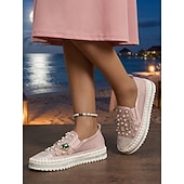 voordelige Vrouwen-Met parels versierde bruidssneakers voor dames - elegante instapschoenen met strass steentjes voor strandbruiden