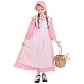  250º Aniversario de EE. UU. Siglo 19 década de 1800 Vestido de la pradera Conjunto de gorro y delantal Larga Chica pionera Colonial Pionero Guerra Revolucionaria Floral Disfraz Chica Víspera de Todos