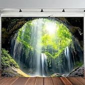 cheap Wall Tapestries-Aesthetic Zen Jungle Cave Tapestry 3D Waterfall Forest Sunlight Wall Decor Serene Nature Landscape Hanging for Yoga Studio Meditation Room