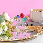 رخيصةأون فازات وسلال-وردة كريستالية بسبعة ألوان، قطعة تذكارية قابلة للجمع مع مزهرية، زينة وردة زجاجية مزخرفة، هدية رومانسية لعيد الأم، عيد الحب، ذكرى الزواج، لعرضها في غرفة المعيشة