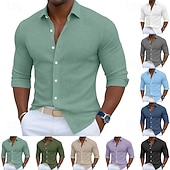 voordelige heren overhemd met knopen-Voor heren Overhemd Corduroyshirt Overhemd met knopen Zwart Wit Marineblauw blauw Paars Lange mouw Effen Strijkijzer Buiten Vakantie Button-omlaag Kleding Katoen Modieus Streetwear Klassiek Casual