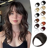 halpa Otsahiukset-klipsiomainen otsatukka, luonnollinen feikkiotsatukka, mustanruskea ranskalainen otsatukka, otsatukka ohimoilla, naisten hiuslisäkkeet klipsiomainen otsatukka, hiustenpidennykset, kaareva otsatukka