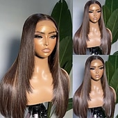voordelige Pruiken van echt haar, met kanten voorzijde-Human Hair 5x5 Closure 13x4 Lace Front Wig Free Part Layered Haircut Brazilian Hair Straight Brown Wig 150% 180% Density Ombre Hair Natural Hairline 100% Virgin Glueless Pre-Plucked For Women Long