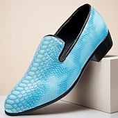 Χαμηλού Κόστους Μπαλαρίνες-Ανδρικά μπλε μοκασίνια με ανάγλυφο κροκόδειλο, slip-on σχέδιο από συνθετικό δέρμα, κομψό μοντέρνο στυλ, ιδανικά για κομψούς άνδρες σε πάρτι και ειδικές περιστάσεις