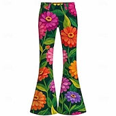  Retro / vintage Boheemi 1970 luku Housut Bell Bottom Housut Hippi Disko Korkea vyötärö Kukka Naamiaispuku Naisten Naamiaiset musiikkifestivaali Juhla Pride-paraati Aikuisten Housut