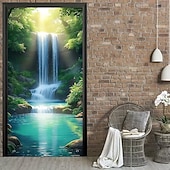 economico Striscioni per Garage e Porte-Tenda da ingresso con vista realistica della natura, da appendere alla parete per l'ingresso del portico, con banner per porta da giardino giapponese in 3D, scena con cascata e laghetto koi.